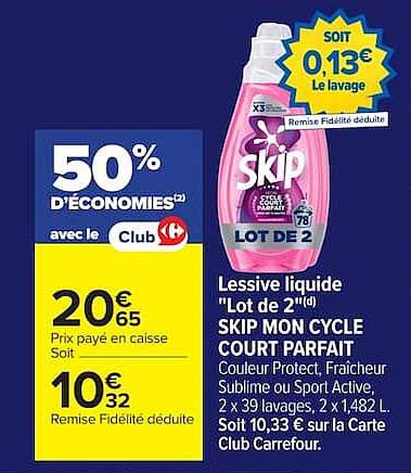Lessive liquide "Lot de 2" (d') SKIP MON CYCLE COURT PARFAIT