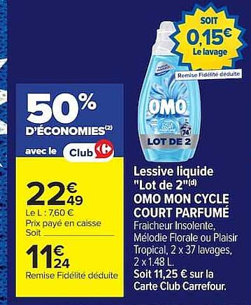 Lessive liquide "Lot de 2" OMO MON CYCLE COURT PARFUMÉ