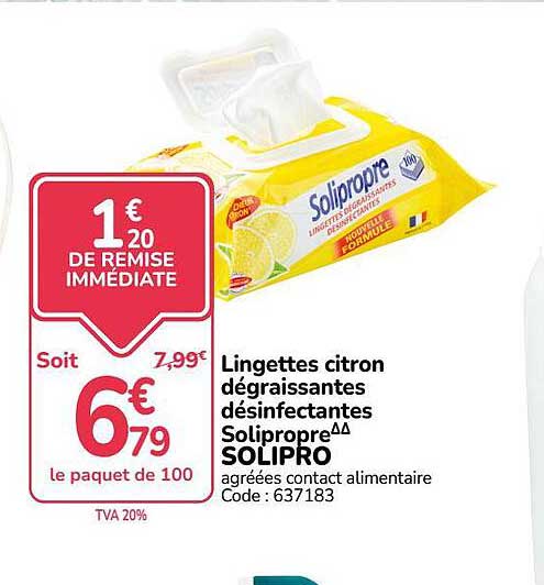 Lingettes citron dégraissantes désinfectantes Solipropre^^ SOLIPRO