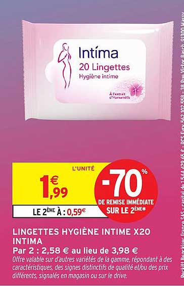 LINGETTES HYGIÈNE INTIME X20 INTIMA