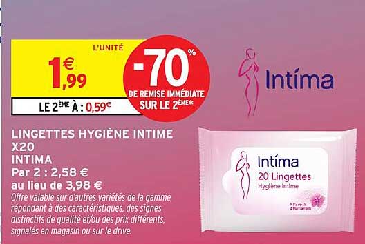 LINGETTES HYGIENE INTIME X20 INTIMA