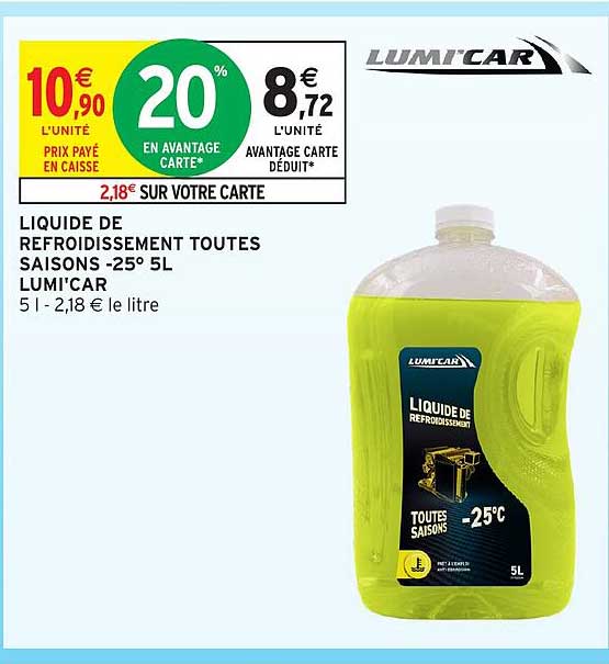 LIQUIDE DE REFROIDISSEMENT TOUTES SAISONS -25° 5L LUMI'CAR