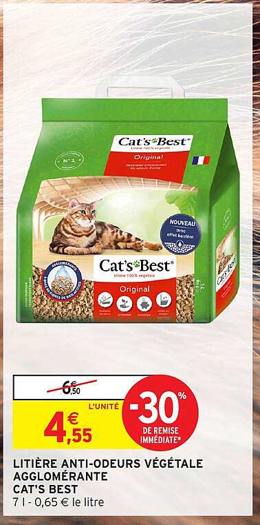 LITIÈRE ANTI-ODEURS VÉGÉTALE AGGLOMÉRANTE CAT'S BEST