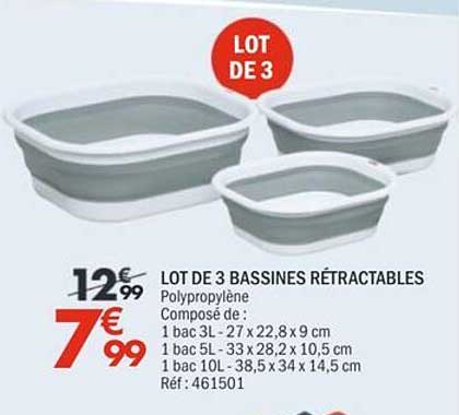 LOT DE 3 BASSINES RÉTRACTABLES
