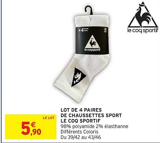 LOT DE 4 PAIRES DE CHAUSSETTES SPORT LE COQ SPORTIF