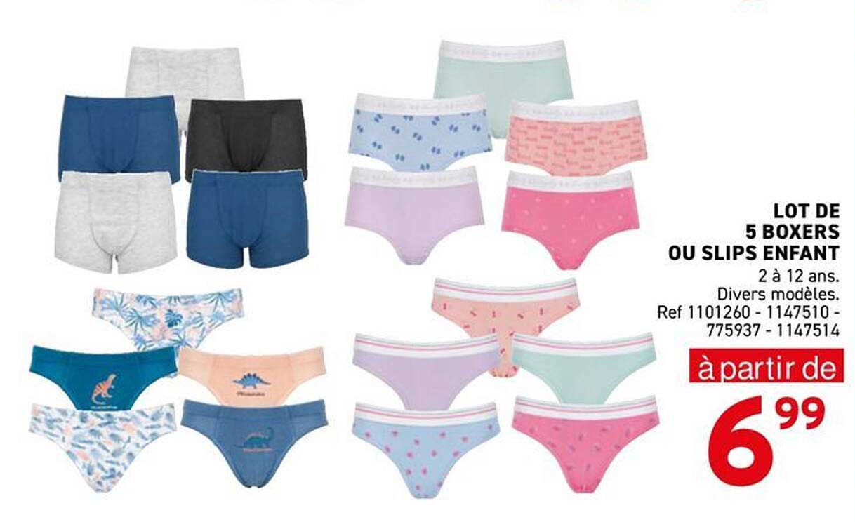 LOT DE 5 BOXERS OU SLIPS ENFANT