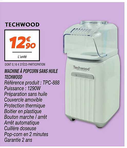 MACHINE À POPCORN SANS HUILE TECHWOOD