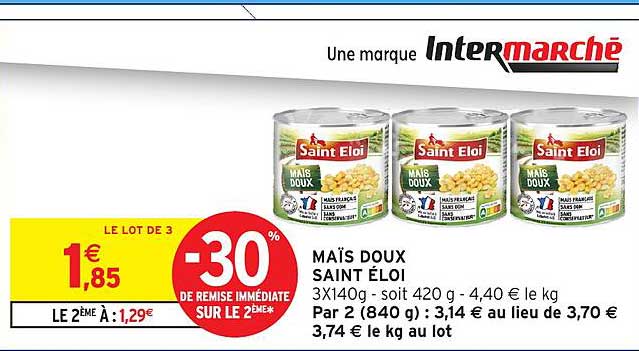 MAÏS DOUX SAINT ÉLOI 3X140g - soit 420 g - 4,40 € le kg