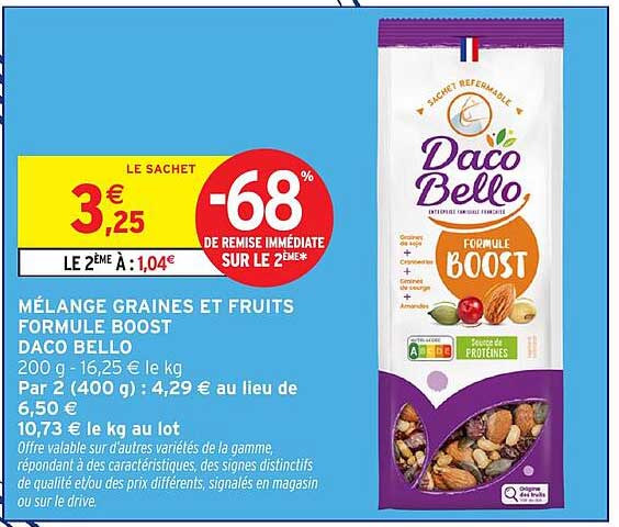MÉLANGE GRAINES ET FRUITS FORMULE BOOST DACO BELLO
