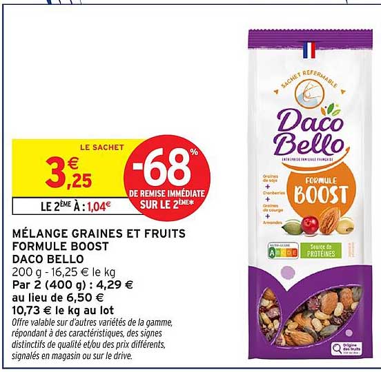 MÉLANGE GRAINES ET FRUITS FORMULE BOOST DACO BELLO