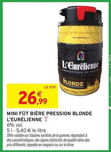 MINI FÛT BIÈRE PRESSION BLONDE L'EUÉRIENNE 5 l - 5,40 € le litre