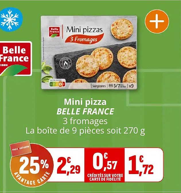 Mini pizza BELLE FRANCE 3 fromages La boîte de 9 pièces soit 270 g