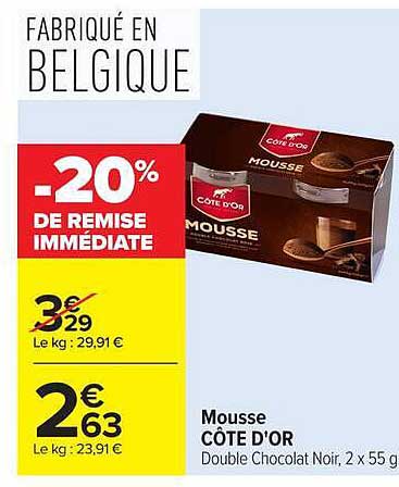 Mousse CÔT D'OR Double Chocolat Noir, 2 x 55 g