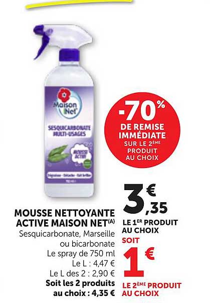 MOUSSE NETTOYANTE ACTIVE MAISON NET(A) Sesquicarbonate, Marseille ou bicarbonate