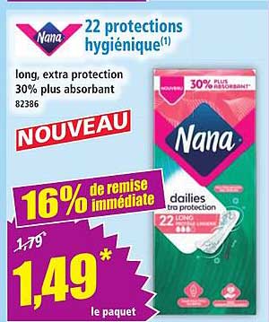 Nana 22 protections hygiénique(1) long, extra protection 30% plus absorbant 82386