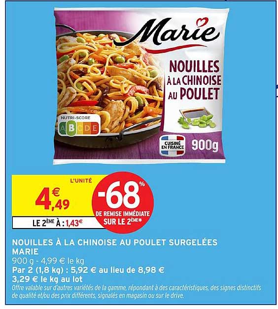 NOUILLES À LA CHINOISE AU POULET SURGELÉES MARIE