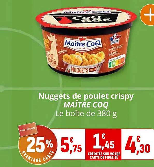 Nuggets de poulet crispy MAÎTRE COQ Le boîte de 380 g