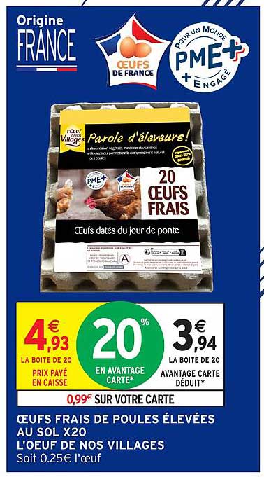 OEUFS FRAIS DE POULES ÉLEVÉES AU SOL X20 L'OEUF DE NOS VILLAGES