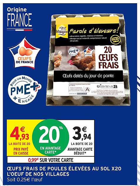 OEUFS FRAIS DE POULES ÉLEVÉES AU SOL X20 L'OEUF DE NOS VILLAGES