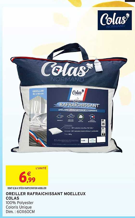 OREILLER RAFRAICHISSANT MOELLEUX COLAS