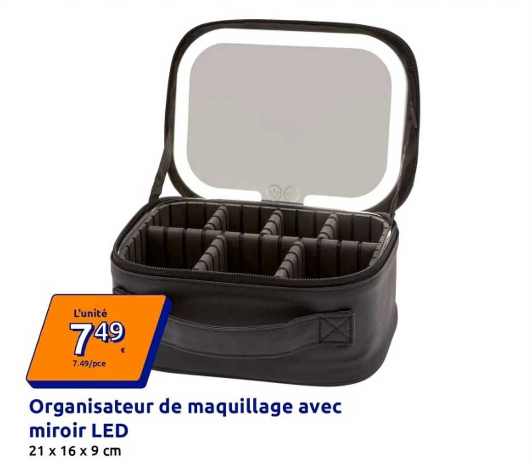 Organisateur de maquillage avec miroir LED