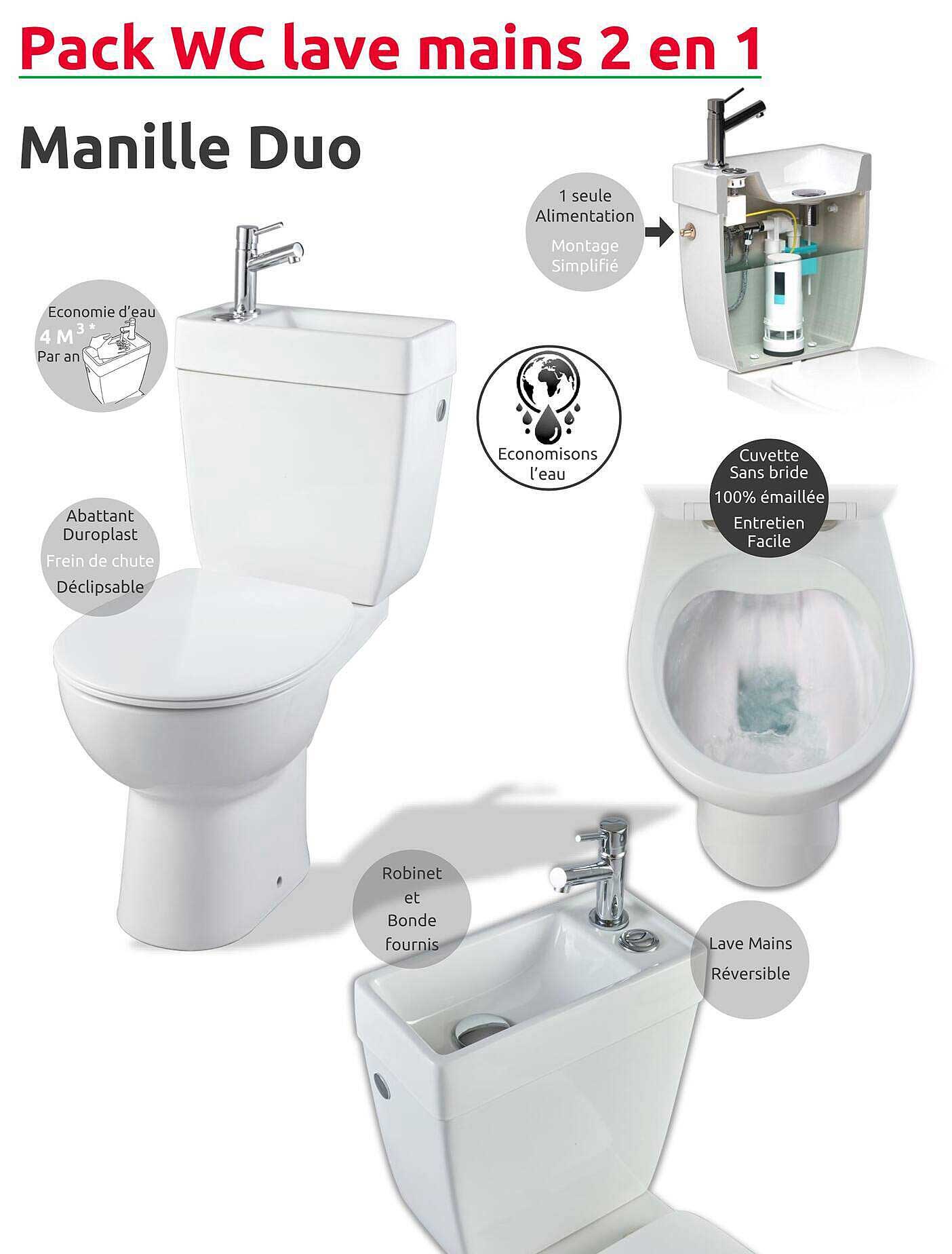 Pack WC lave mains 2 en 1 Manille Duo