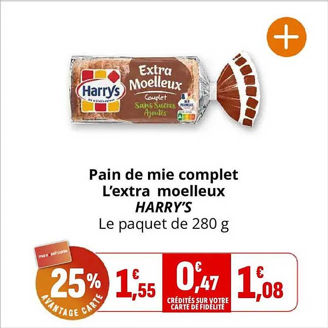 Pain de mie complet L’extra moelleux HARRY’S Le paquet de 280 g