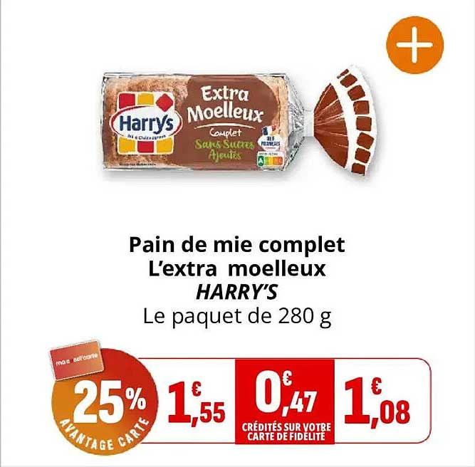 Pain de mie complet L’extra moelleux HARRY’S Le paquet de 280 g