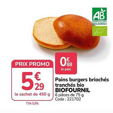 Pains burgers briochés tranchés bio BIOFOURNIL