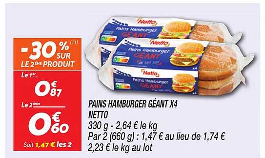 PAINS HAMBURGER GÉANT X4 NETTO