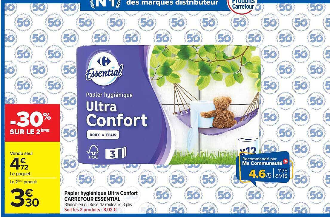 Papier hygiénique Ultra Confort CARREFOUR ESSENTIAL