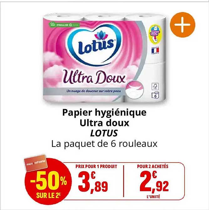 Papier hygiénique Ultra doux LOTUS La paquet de 6 rouleaux