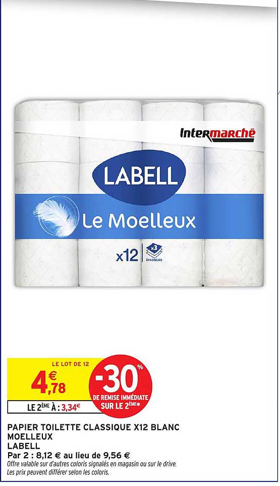 PAPIER TOILETTE CLASSIQUE X12 BLANC MOELLEUX LABELL
