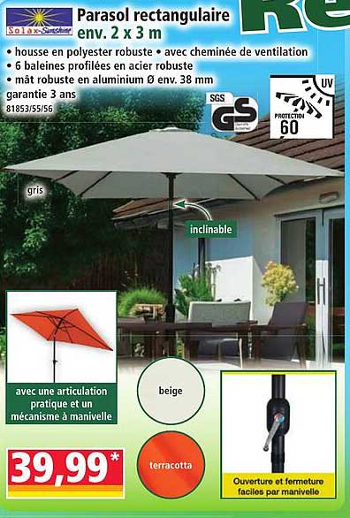 Parasol rectangulaire env. 2 x 3 m