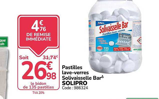 Pastilles lave-verres Solvaisselle Bar^ SOLIPRO