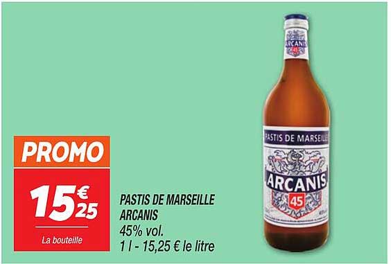 PASTIS DE MARSEILLE ARCANIS 45% vol. 1 l - 15,25 € le litre