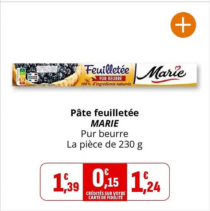Pâte feuilletée MARIE Pur beurre La pièce de 230 g