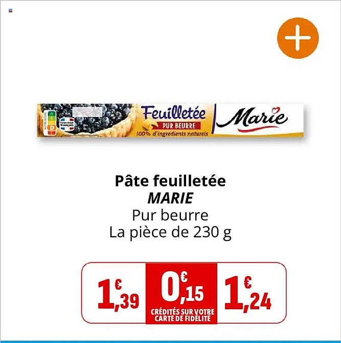 Pâte feuilletée MARIE Pur beurre La pièce de 230 g