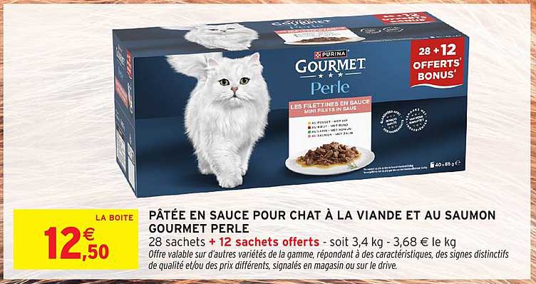 PÂTÉE EN SAUCE POUR CHAT À LA VIANDE ET AU SAUMON GOURMET PERLE