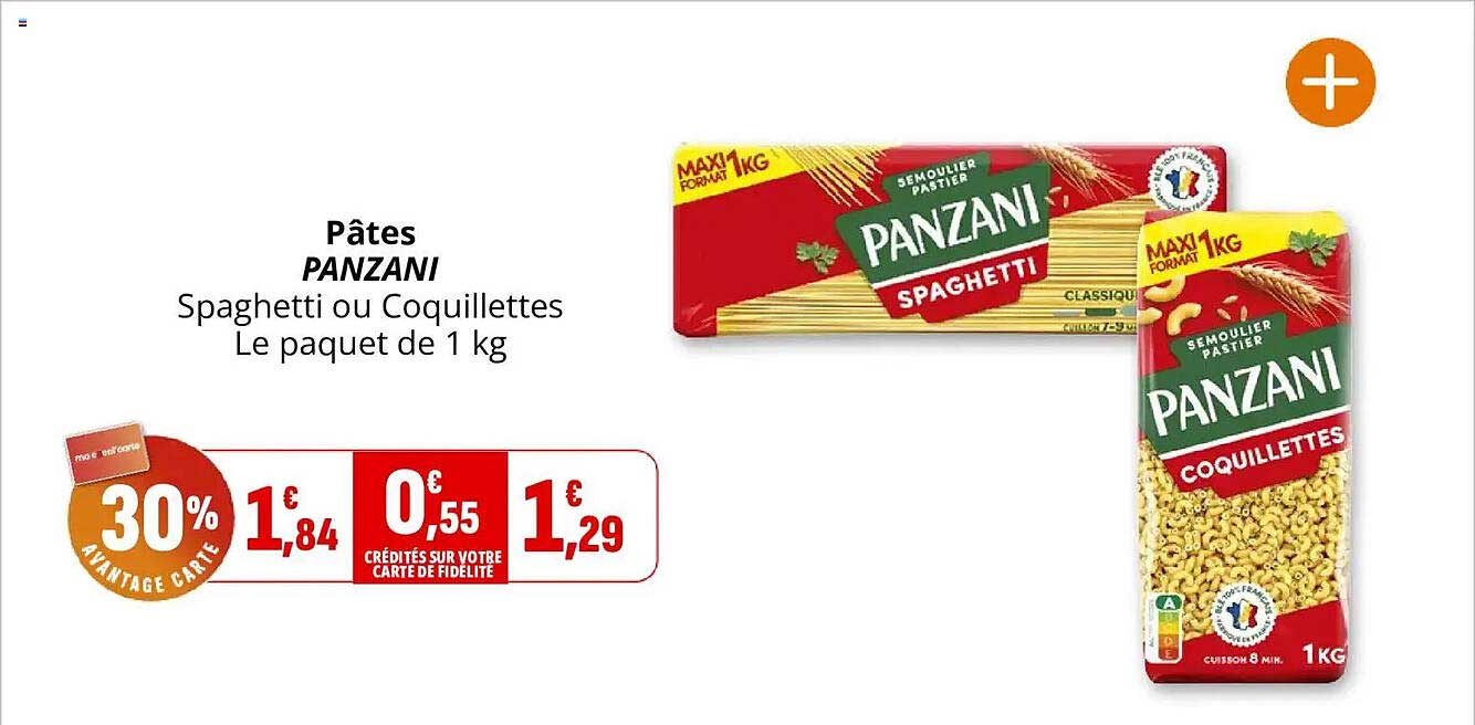 Pâtes PANZANI Spaghetti ou Coquillettes Le paquet de 1 kg
