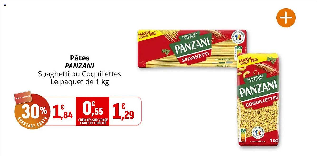 Pâtes PANZANI Spaghetti ou Coquillettes Le paquet de 1 kg