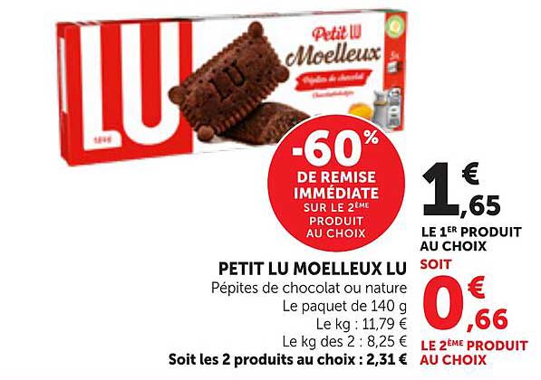 PETIT LU MOELLEUX LU Pépites de chocolat ou nature