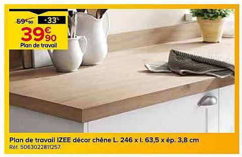 Plan de travail IZEE décor chêne L. 246 x l. 63,5 x ép. 3,8 cm