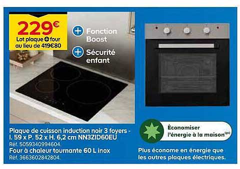 Plaque de cuisson induction noir 3 foyers - l. 59 x P. 52 x H. 6,2 cm NN3ZD6OEU Ref. 5059340956404. Réf. 3663602842804.