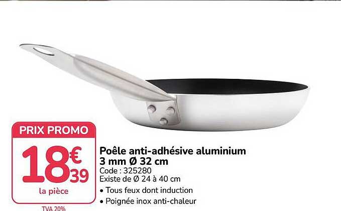 Poêle anti-adhésive aluminium 3 mm Ø 32 cm
