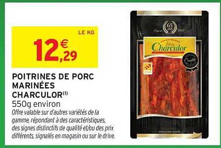 POITRINES DE PORC MARINÉES CHARCULOR (1) 550g environ
