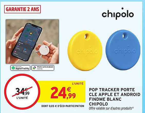 POP TRACKER PORTE CLE APPLE ET ANDROID FINDME BLANC CHIPOLO