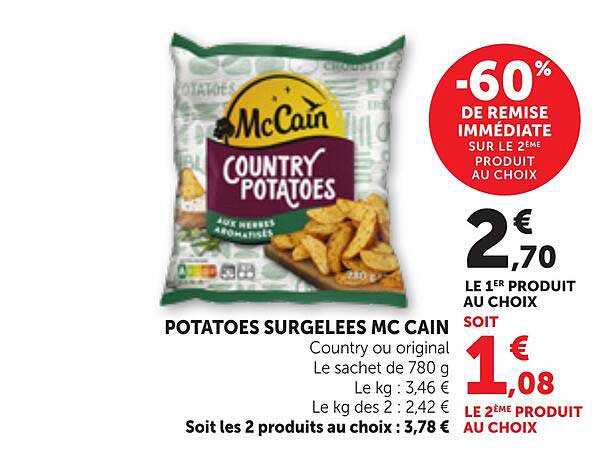 POTATOES SURGELEES MC CAIN Country ou original Le sachet de 780 g