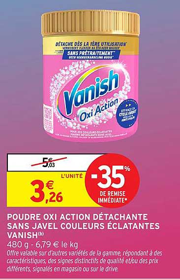 POUDRE OXI ACTION DÉTACHANTE SANS JAVEL COULEURS ÉCLATANTES VANISH®