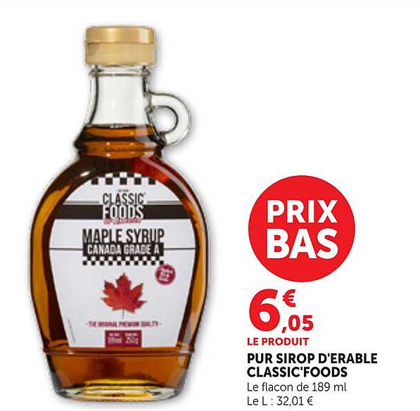 PUR SIROP D'ERABLE CLASSIC FOODS
